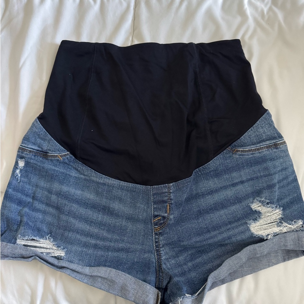 High-Waisted Denim Maternity Shorts